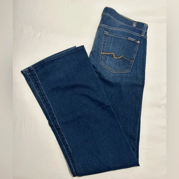 7 For All Mankind Bootcut Mid Rise Dark Wash Jeans Size 31 EUC - Picture 1 of 6